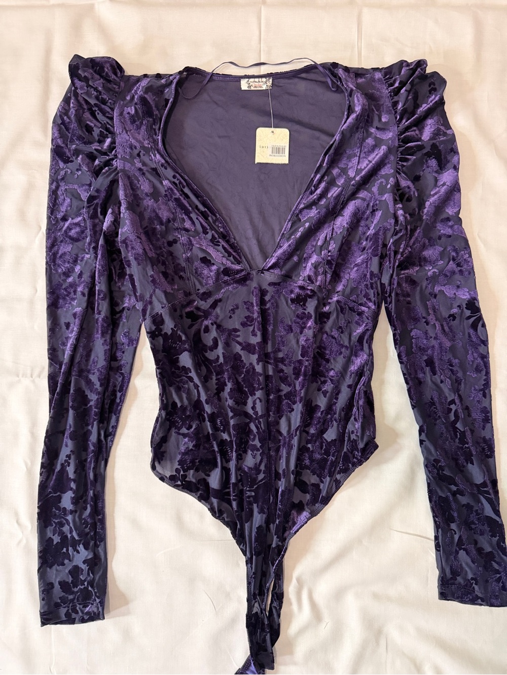 Free People Purple Velvet Burnout Deep V Bodysuit